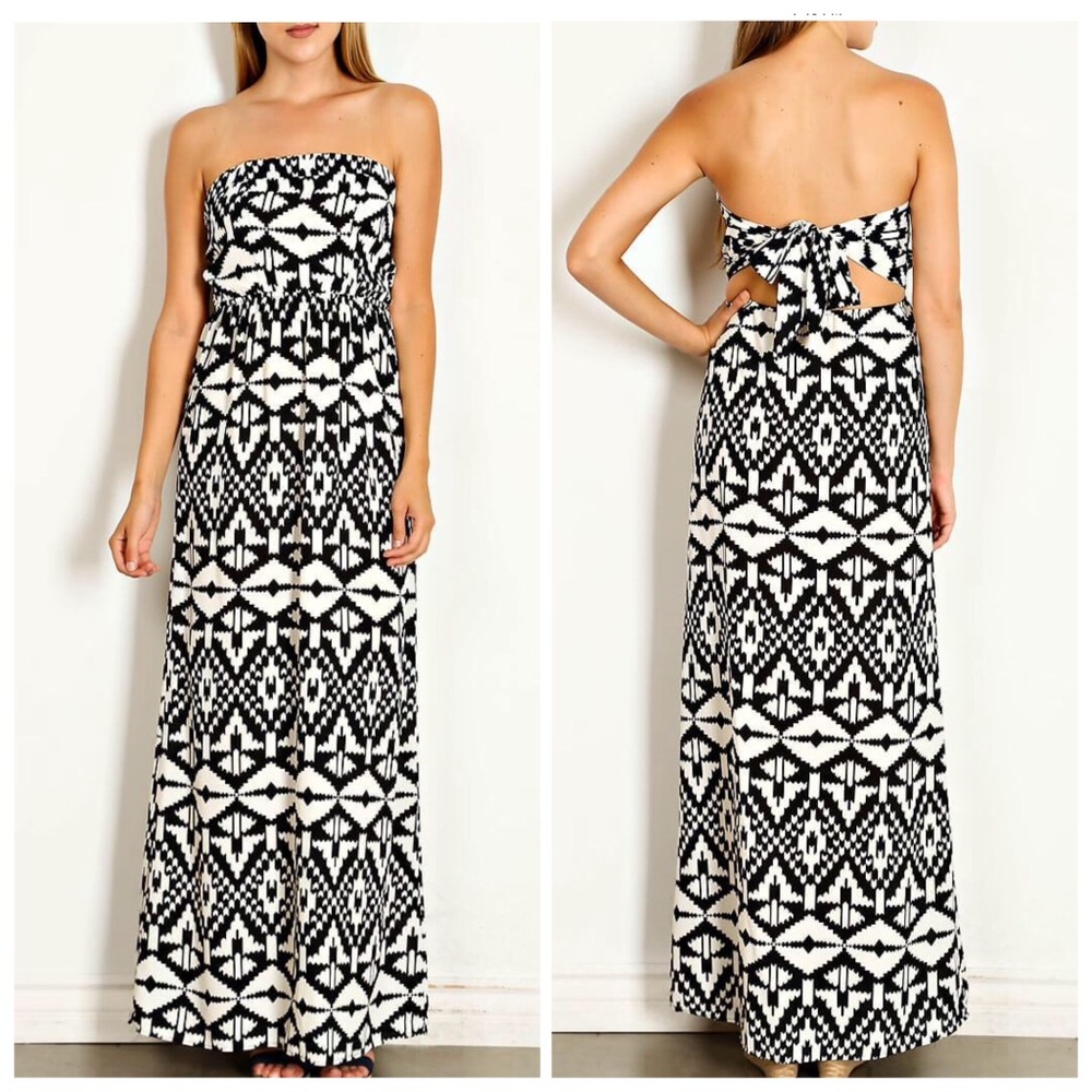 Geometric Long Maxi Dress Cut Out Back Bow Tie